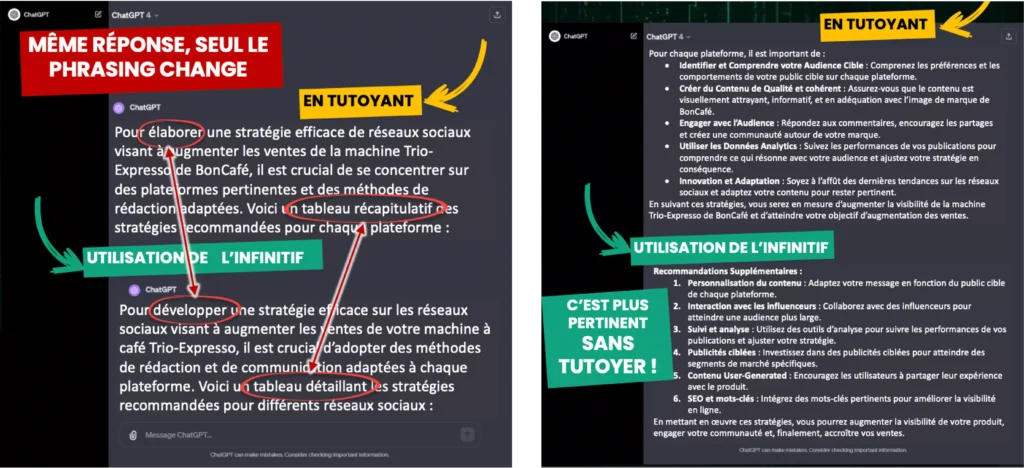 Réponses tutoiement ChatGPT